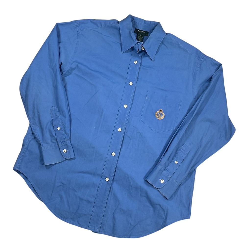 Lauren Button Down‎ Dress Shirt Crest Logo Long Sleeve Blue Menswear Size 16